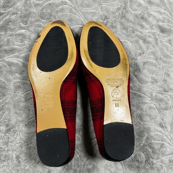 J. Jill Ballet Flats 8.5 Buffalo Plaid Red Black Leather Loafers Office Holiday - Picture 7 of 8
